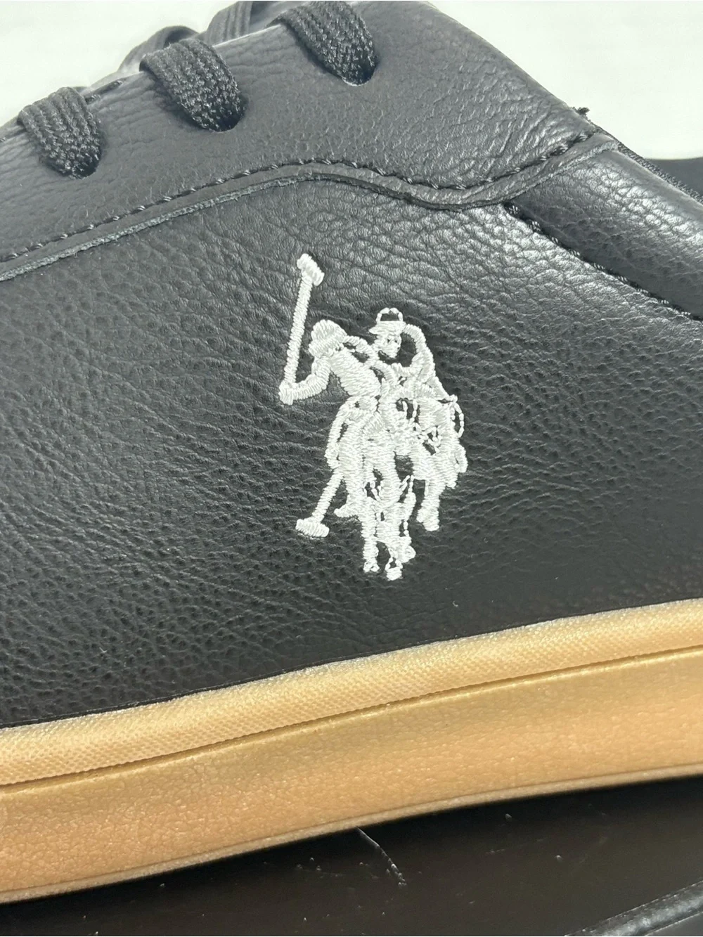 U.S. Polo Assn. Black Leather Sneakers with Brown Sole and White Heel